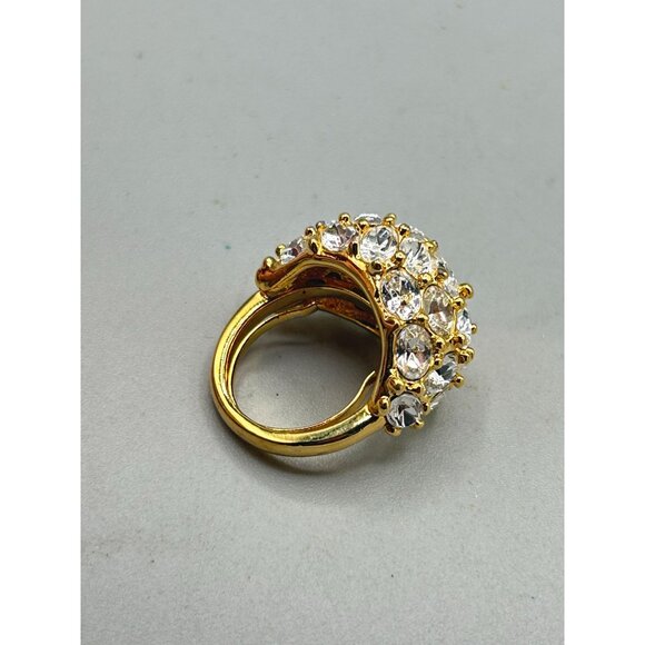 KJL Rhinestones Ring Size 6.5 Domed Gold Tone Clear Rhinestones Sparkly Ring - Picture 7 of 10